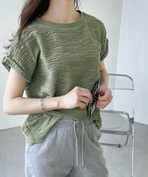 Java(ジャバ)の「《JaVaジャバ コラボ》これ1枚でサマになる!上品見えふくれジャガードフレンチトップス(Tシャツ/カットソー・レディース・カーキ/モカ/アイボリー/ブラック・X-LARGE/SMALL/MEDIUM/LARGE)」の22枚目の写真