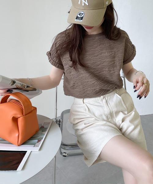 Java(ジャバ)の「《JaVaジャバ コラボ》これ1枚でサマになる!上品見えふくれジャガードフレンチトップス(Tシャツ/カットソー・レディース・カーキ/モカ/アイボリー/ブラック・X-LARGE/SMALL/MEDIUM/LARGE)」の18枚目の写真