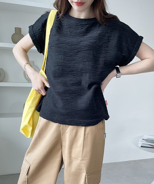Java(ジャバ)の「《JaVaジャバ コラボ》これ1枚でサマになる!上品見えふくれジャガードフレンチトップス(Tシャツ/カットソー・レディース・カーキ/モカ/アイボリー/ブラック・X-LARGE/SMALL/MEDIUM/LARGE)」の11枚目の写真