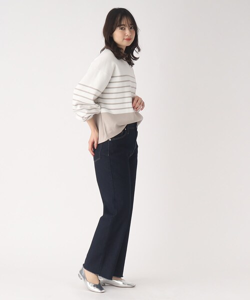 OPAQUE.CLIP（オペークドットクリップ）の「◆コットン混デニム ストレートカットオフパンツ（デニムパンツ・レディース・ブルー/チャコールグレー/ダークネイビー・38/36）」の9枚目の写真