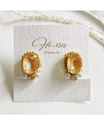 【Hi-na】ビジューとビーズの刺繡アクセサリー　イヤリング(MA)