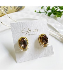 【Hi-na】ビジューとビーズの刺繡アクセサリー イヤリング(MA)
