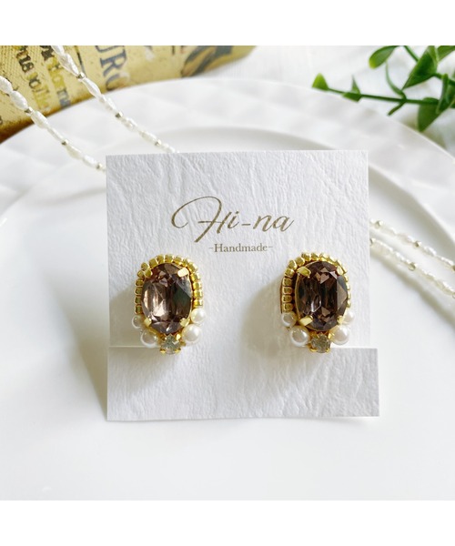 tone(トーン)の「【Hi-na】ビジューとビーズの刺繡アクセサリー イヤリング(MA)(イヤリング・レディース・オレンジ/クリアブラック/クリア/その他/ベージュ・FREE)」の11枚目の写真