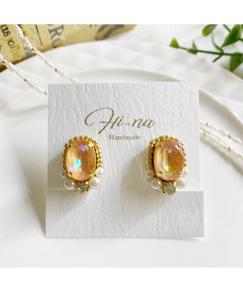 tone(トーン)の「【Hi-na】ビジューとビーズの刺繡アクセサリー イヤリング(MA)(イヤリング・レディース・オレンジ/クリアブラック/クリア/その他/ベージュ・FREE)」の9枚目の写真