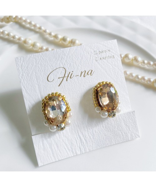 tone(トーン)の「【Hi-na】ビジューとビーズの刺繡アクセサリー イヤリング(MA)(イヤリング・レディース・オレンジ/クリアブラック/クリア/その他/ベージュ・FREE)」の21枚目の写真