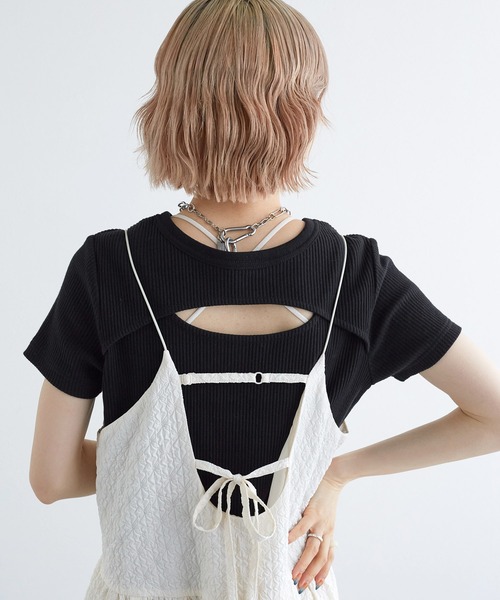 w closet(ダブルクローゼット)の「【前後2WAY】カットアウトリブプルオーバー(Tシャツ/カットソー・レディース・ブラック/オフホワイト/ホワイト×ブラック/イエロー系その他・FREE)」の16枚目の写真