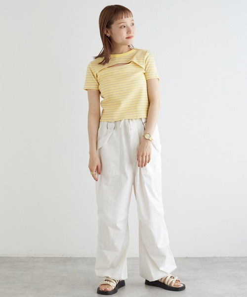 w closet(ダブルクローゼット)の「【前後2WAY】カットアウトリブプルオーバー(Tシャツ/カットソー・レディース・ブラック/オフホワイト/ホワイト×ブラック/イエロー系その他・FREE)」の21枚目の写真