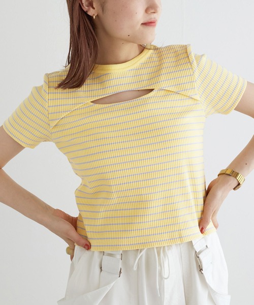 w closet(ダブルクローゼット)の「【前後2WAY】カットアウトリブプルオーバー(Tシャツ/カットソー・レディース・ブラック/オフホワイト/ホワイト×ブラック/イエロー系その他・FREE)」の20枚目の写真