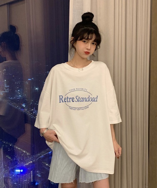 ARCADE(アーケード)の「ビッグシルエット ロゴ Tシャツ 半袖 レトロスタイル -ARCADE Limited Line-(Tシャツ/カットソー・レディース・チャコール/ホワイト/ピンク/チャコールグレー/アイボリー・FREE)」の1枚目の写真