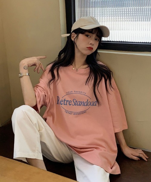 ARCADE(アーケード)の「ビッグシルエット ロゴ Tシャツ 半袖 レトロスタイル -ARCADE Limited Line-(Tシャツ/カットソー・レディース・チャコール/ホワイト/ピンク/チャコールグレー/アイボリー・FREE)」の5枚目の写真