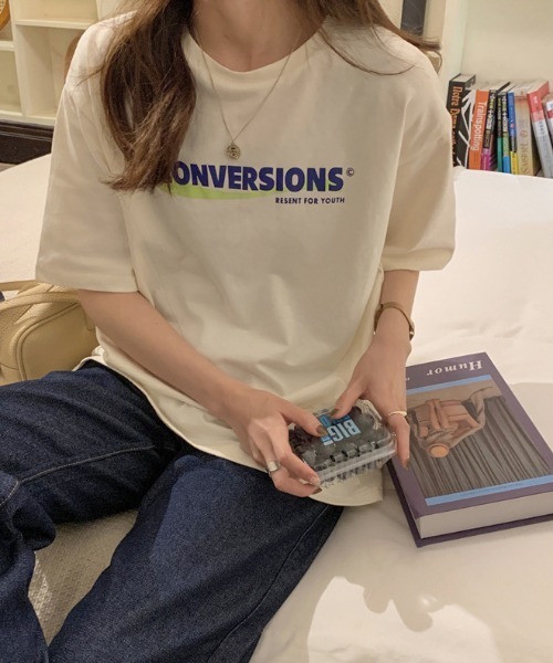 ARCADE(アーケード)の「ビッグシルエット ロゴ Tシャツ 半袖 レトロスタイル -ARCADE Limited Line-(Tシャツ/カットソー・レディース・チャコール/ホワイト/ピンク/チャコールグレー/アイボリー・FREE)」の2枚目の写真