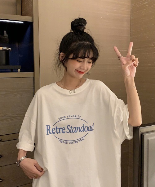ARCADE(アーケード)の「ビッグシルエット ロゴ Tシャツ 半袖 レトロスタイル -ARCADE Limited Line-(Tシャツ/カットソー・レディース・チャコール/ホワイト/ピンク/チャコールグレー/アイボリー・FREE)」の8枚目の写真