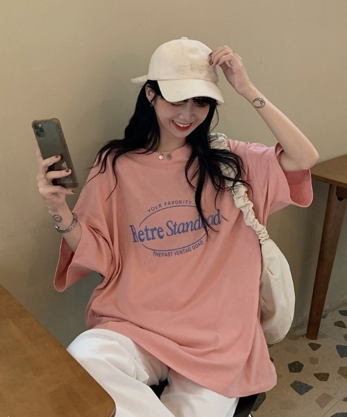 ARCADE(アーケード)の「ビッグシルエット ロゴ Tシャツ 半袖 レトロスタイル -ARCADE Limited Line-(Tシャツ/カットソー・レディース・チャコール/ホワイト/ピンク/チャコールグレー/アイボリー・FREE)」の14枚目の写真