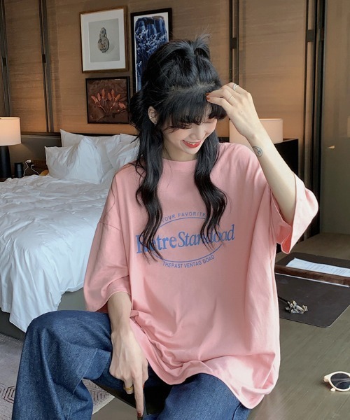 ARCADE(アーケード)の「ビッグシルエット ロゴ Tシャツ 半袖 レトロスタイル -ARCADE Limited Line-(Tシャツ/カットソー・レディース・チャコール/ホワイト/ピンク/チャコールグレー/アイボリー・FREE)」の15枚目の写真