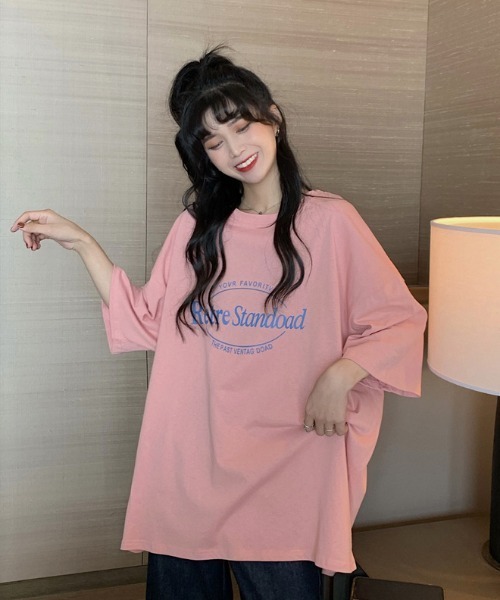 ARCADE(アーケード)の「ビッグシルエット ロゴ Tシャツ 半袖 レトロスタイル -ARCADE Limited Line-(Tシャツ/カットソー・レディース・チャコール/ホワイト/ピンク/チャコールグレー/アイボリー・FREE)」の16枚目の写真