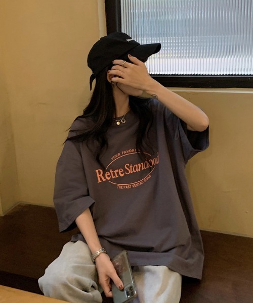 ARCADE(アーケード)の「ビッグシルエット ロゴ Tシャツ 半袖 レトロスタイル -ARCADE Limited Line-(Tシャツ/カットソー・レディース・チャコール/ホワイト/ピンク/チャコールグレー/アイボリー・FREE)」の12枚目の写真