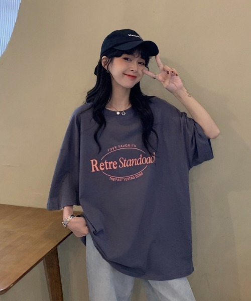 ARCADE(アーケード)の「ビッグシルエット ロゴ Tシャツ 半袖 レトロスタイル -ARCADE Limited Line-(Tシャツ/カットソー・レディース・チャコール/ホワイト/ピンク/チャコールグレー/アイボリー・FREE)」の11枚目の写真