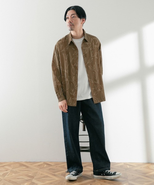 ITEMS URBANRESEARCH(アイテムズ アーバンリサーチ)の「リーフプリント ロングスリーブシャツ(シャツ/ブラウス・メンズ・グリーン/ベージュ/ネイビー・MEDIUM/LARGE)」の7枚目の写真