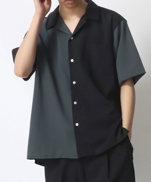 セール】Oversize Drape Open Collar Shirt/オーバーサイズ