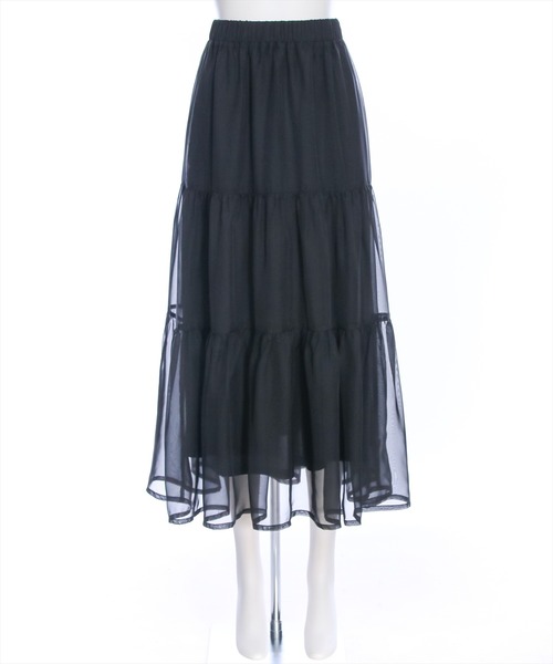 ★新品★コシノヒロコ＊ティアードスカート＊黒＊デザイン性＊ペチコート付＊38 セール】 フェイクレザー切り替えフレアスカート （ロング