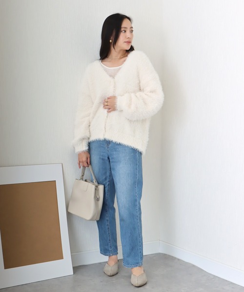 libelle more(リベル モア)の「シャギーニットカーディガン(カーディガン/ボレロ・レディース・ベージュ/ダークグレー/マスタード/アイボリー/ブルーグリーン・L/M)」の6枚目の写真