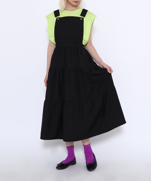 PUNYUS（プニュズ）の「2WAYサロペットティアードワンピース（ワンピース・レディース・ブラック/サックスブルー/アイボリー・3/4/1/2）」の9枚目の写真