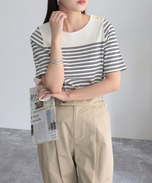 fredy emue（フレディエミュ）の「テレコパネルボーダープルオーバーカットソー（Tシャツ/カットソー・レディース・ブラック系その他/グレー系その他/ホワイト系その他・38）」の2枚目の写真