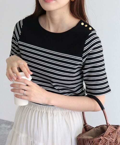 fredy emue（フレディエミュ）の「テレコパネルボーダープルオーバーカットソー（Tシャツ/カットソー・レディース・ブラック系その他/グレー系その他/ホワイト系その他・38）」の3枚目の写真