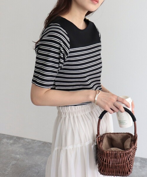 fredy emue（フレディエミュ）の「テレコパネルボーダープルオーバーカットソー（Tシャツ/カットソー・レディース・ブラック系その他/グレー系その他/ホワイト系その他・38）」の4枚目の写真