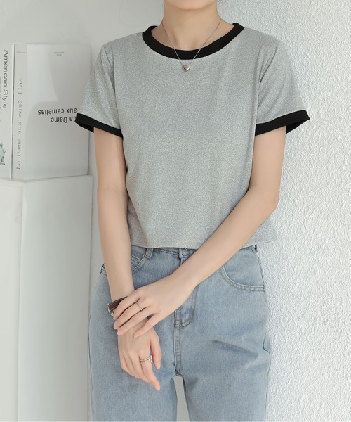 MAISON DE THERESE(メゾン ド テレーズ)の「バイカラーグルシャツーネックニットTシャツ(Tシャツ/カットソー・レディース・ピンク/ホワイト/ブルー/グレー/ブラック・M)」の4枚目の写真