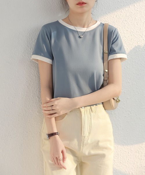 MAISON DE THERESE(メゾン ド テレーズ)の「バイカラーグルシャツーネックニットTシャツ(Tシャツ/カットソー・レディース・ピンク/ホワイト/ブルー/グレー/ブラック・M)」の5枚目の写真