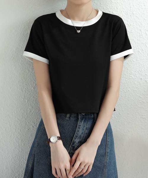 MAISON DE THERESE(メゾン ド テレーズ)の「バイカラーグルシャツーネックニットTシャツ(Tシャツ/カットソー・レディース・ピンク/ホワイト/ブルー/グレー/ブラック・M)」の3枚目の写真