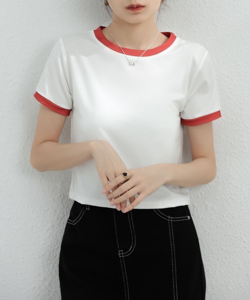 MAISON DE THERESE(メゾン ド テレーズ)の「バイカラーグルシャツーネックニットTシャツ(Tシャツ/カットソー・レディース・ピンク/ホワイト/ブルー/グレー/ブラック・M)」の12枚目の写真