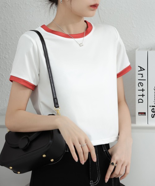 MAISON DE THERESE(メゾン ド テレーズ)の「バイカラーグルシャツーネックニットTシャツ(Tシャツ/カットソー・レディース・ピンク/ホワイト/ブルー/グレー/ブラック・M)」の13枚目の写真