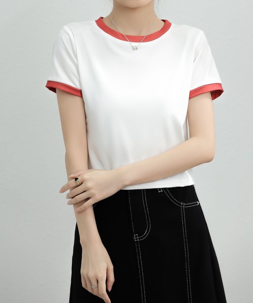 MAISON DE THERESE(メゾン ド テレーズ)の「バイカラーグルシャツーネックニットTシャツ(Tシャツ/カットソー・レディース・ピンク/ホワイト/ブルー/グレー/ブラック・M)」の14枚目の写真