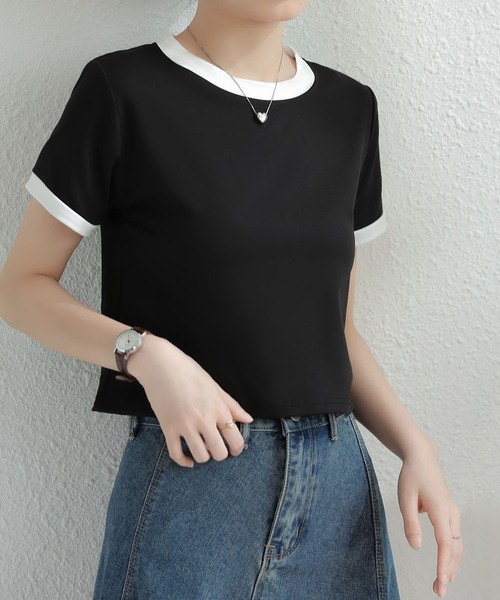 MAISON DE THERESE(メゾン ド テレーズ)の「バイカラーグルシャツーネックニットTシャツ(Tシャツ/カットソー・レディース・ピンク/ホワイト/ブルー/グレー/ブラック・M)」の18枚目の写真