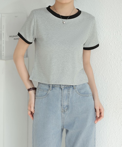 MAISON DE THERESE(メゾン ド テレーズ)の「バイカラーグルシャツーネックニットTシャツ(Tシャツ/カットソー・レディース・ピンク/ホワイト/ブルー/グレー/ブラック・M)」の9枚目の写真