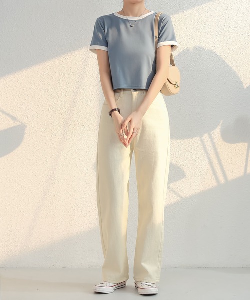 MAISON DE THERESE(メゾン ド テレーズ)の「バイカラーグルシャツーネックニットTシャツ(Tシャツ/カットソー・レディース・ピンク/ホワイト/ブルー/グレー/ブラック・M)」の6枚目の写真