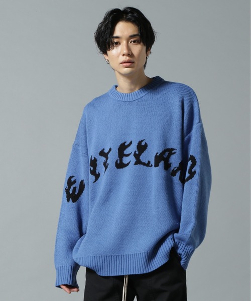 WHITELAND(ホワイトランド)の「【WEB&DEPOT限定】WHITELAND/ホワイトランド/FRONT LOGO CREWNECK KNIT(ニット/セーター・メンズ・ブルー/ブラック/アイボリー・MEDIUM/LARGE)」の3枚目の写真