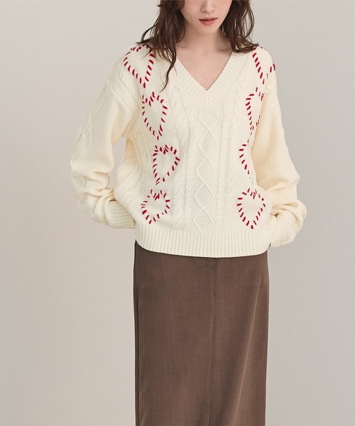 ハートVネックニット MELTY HEART LOGO V-NECK KNIT / メルティーハートVネックニット
