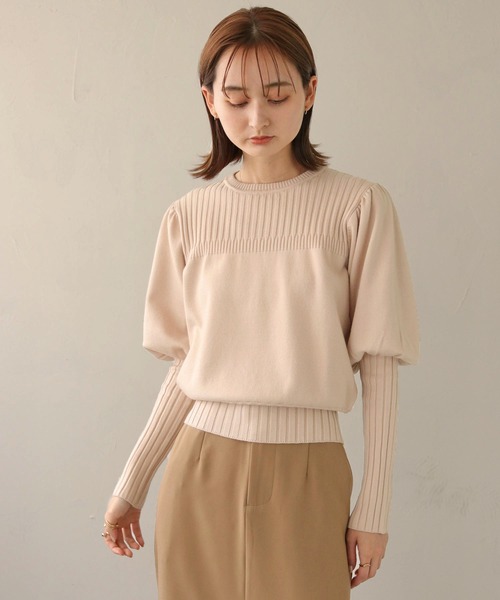 CLEIO(クレイオ)の「【CLEIO】ランダムリブパフスリーブニット(ニット/セーター・レディース・アイボリー/カーキ/ベージュ・FREE)」の8枚目の写真