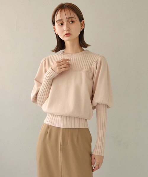 CLEIO(クレイオ)の「【CLEIO】ランダムリブパフスリーブニット(ニット/セーター・レディース・アイボリー/カーキ/ベージュ・FREE)」の6枚目の写真