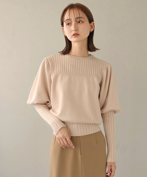 CLEIO(クレイオ)の「【CLEIO】ランダムリブパフスリーブニット(ニット/セーター・レディース・アイボリー/カーキ/ベージュ・FREE)」の5枚目の写真