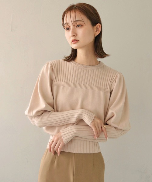 CLEIO(クレイオ)の「【CLEIO】ランダムリブパフスリーブニット(ニット/セーター・レディース・アイボリー/カーキ/ベージュ・FREE)」の7枚目の写真