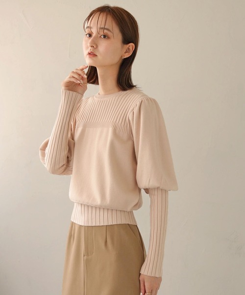 CLEIO(クレイオ)の「【CLEIO】ランダムリブパフスリーブニット(ニット/セーター・レディース・アイボリー/カーキ/ベージュ・FREE)」の10枚目の写真