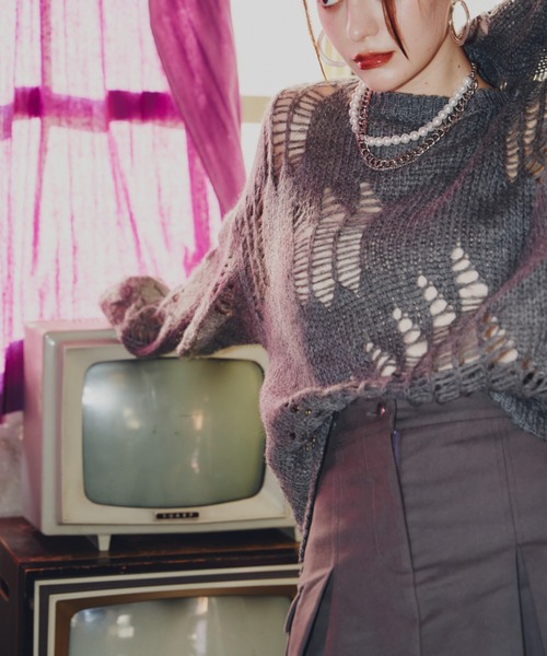 GAB GAB（ガブガブ）の「ダメージオーバーニット（ニット/セーター・レディース・マスタード/アイボリー/チャコールグレー・FREE）」の13枚目の写真