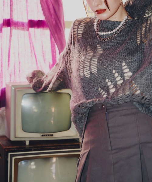 GAB GAB（ガブガブ）の「ダメージオーバーニット（ニット/セーター・レディース・マスタード/アイボリー/チャコールグレー・FREE）」の12枚目の写真