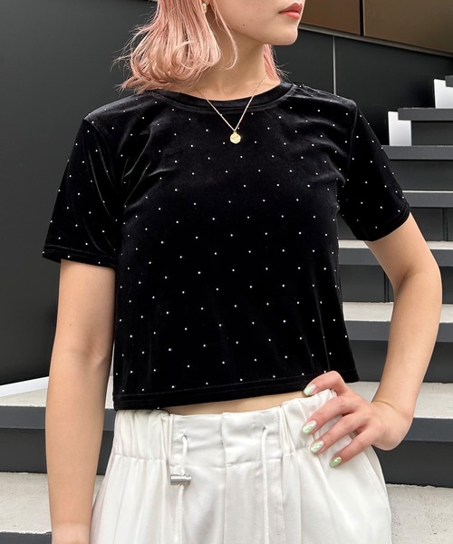 INGNI（イング）の「ストーン付ベロアTシャツ（Tシャツ/カットソー・レディース・ブラック/グレー/アイボリー・M）」の14枚目の写真