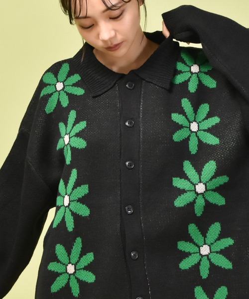 オーバーサイズ ボリューム袖 デイジー柄 襟付きカーディガン/レディース メンズ（カーディガン/ボレロ）｜Starting Over（スターティングオーバー）