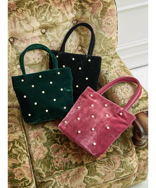 Green　Parks（グリーンパークス）の「・TORCH　パールベロアバッグ（エコバッグ/サブバッグ・レディース・ダークグリーン/ピンク/ブラック・FREE）」の6枚目の写真